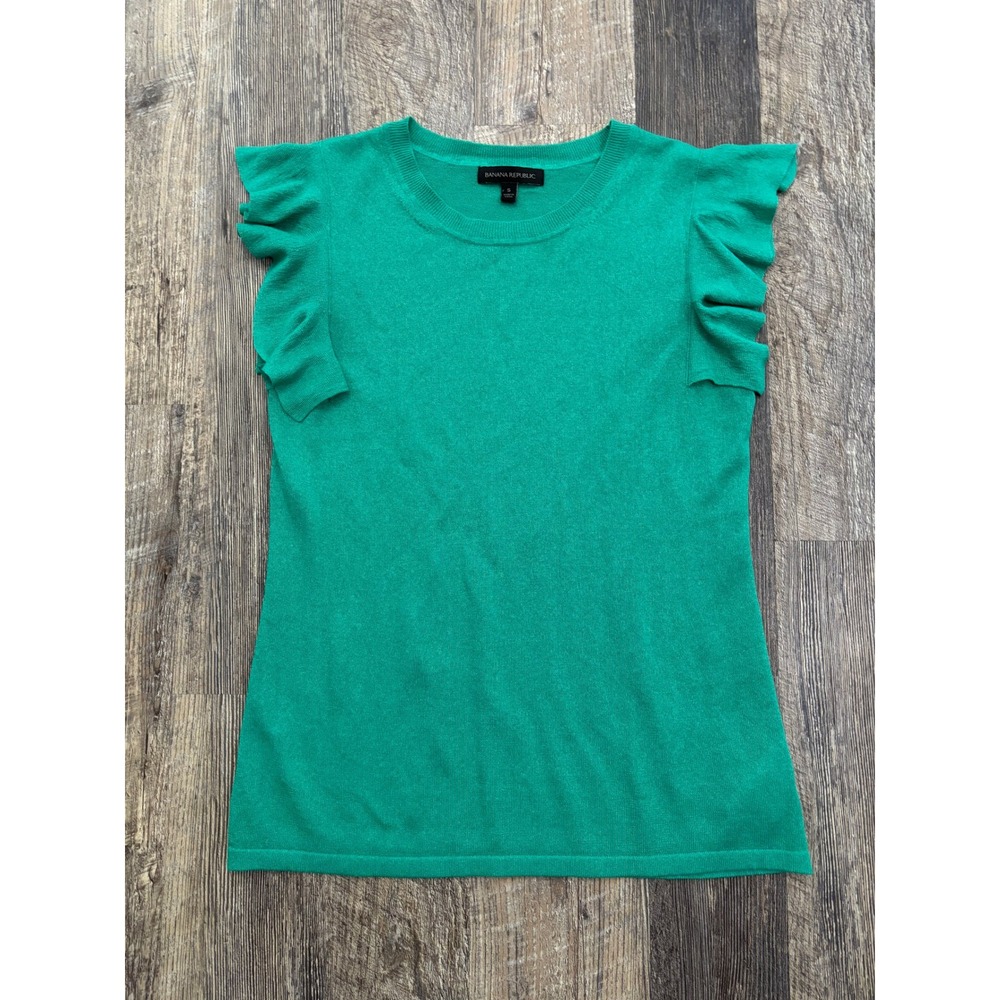 Banana Republic Green Ruffle Cap Sleeve Knit Top Sweater Small